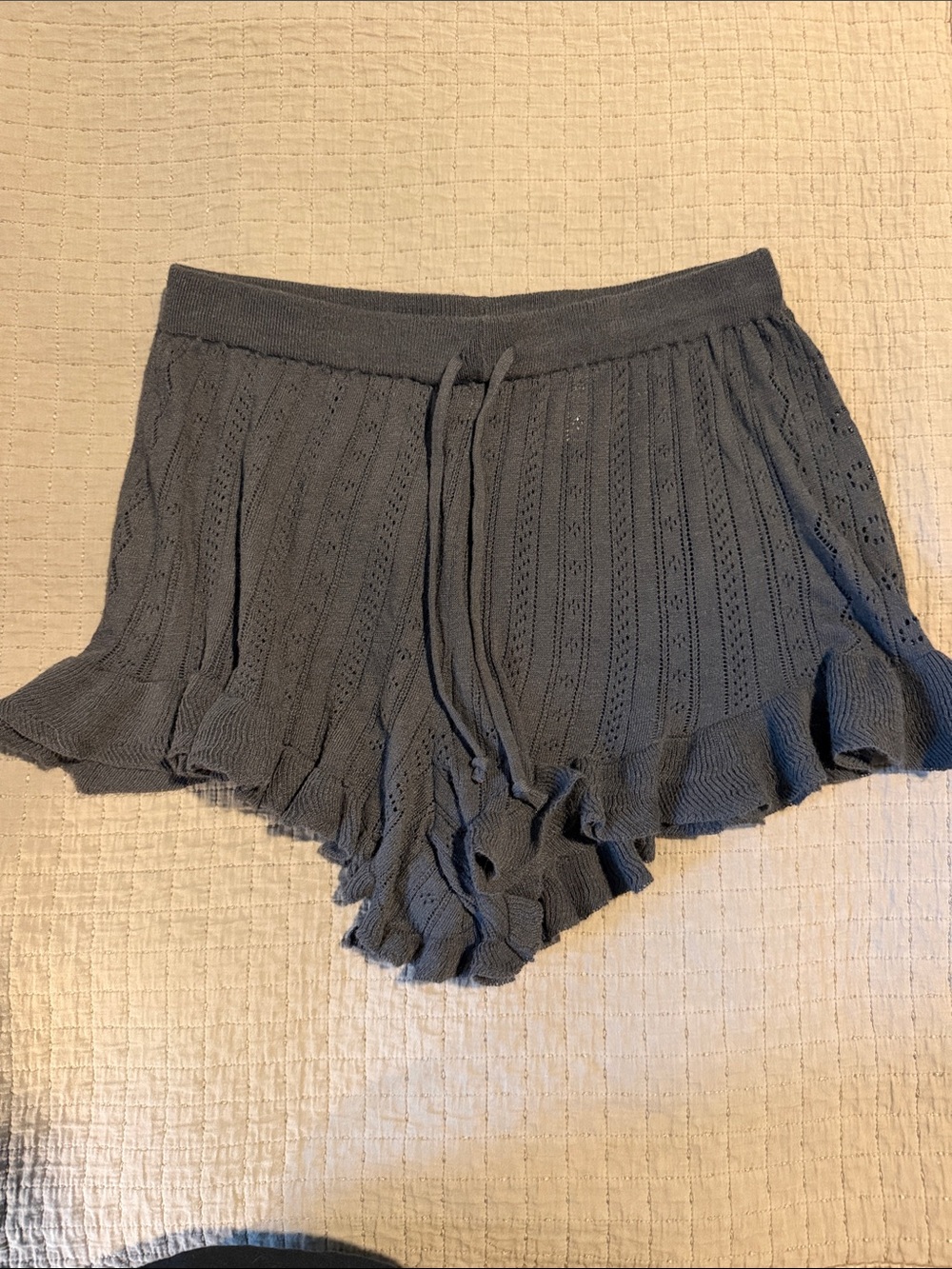 aerie Knit Ruffle-Hem Shorts - Gray